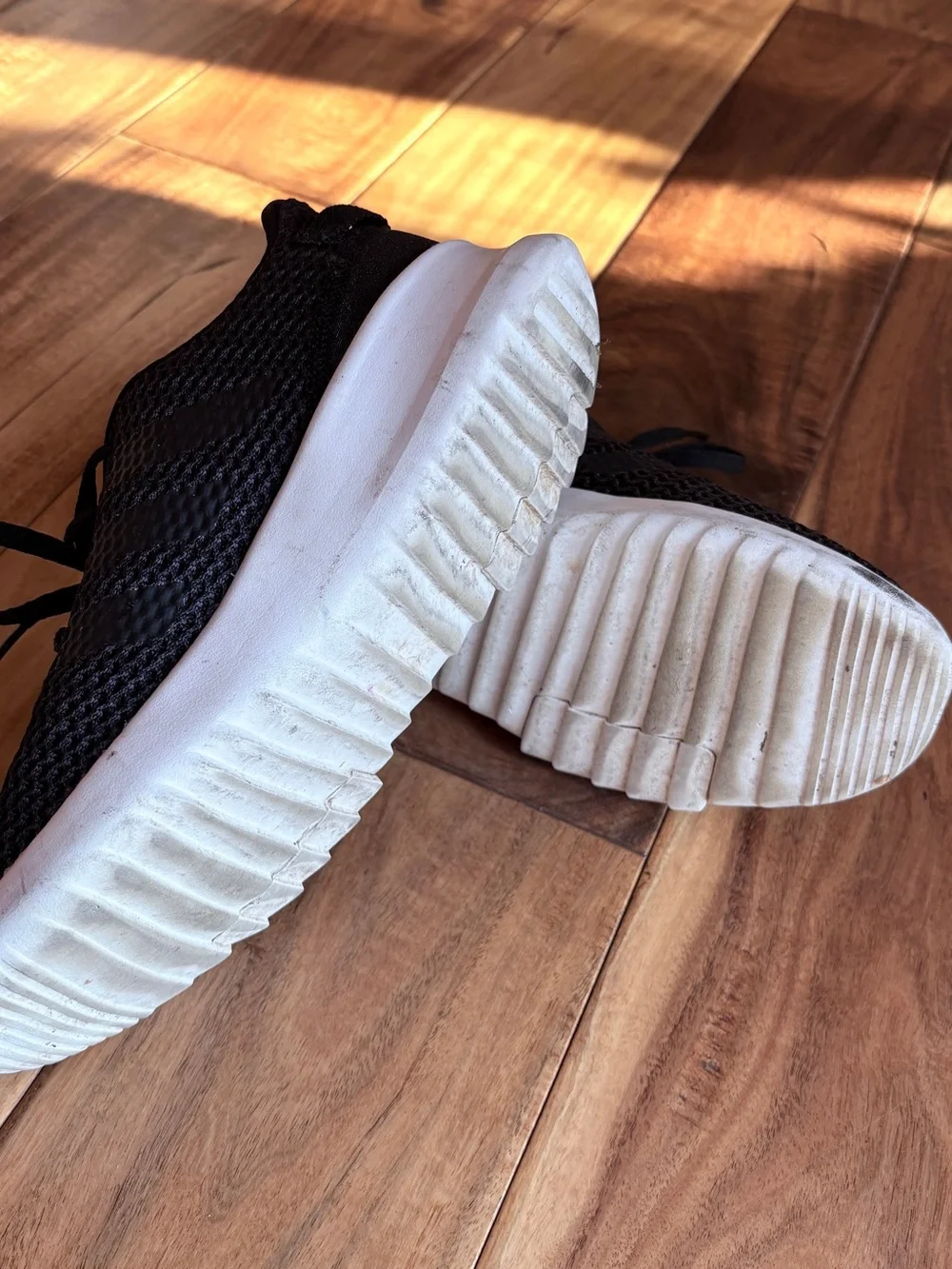 adidas Black Knit Lace-Up Women's Sneakers with White Sole